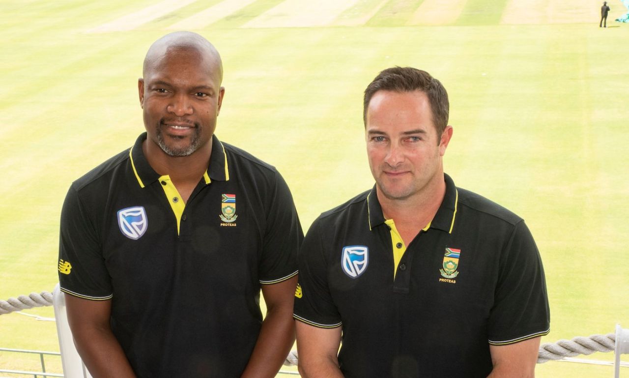 Enoch Nkwe and Mark Boucher at the unveiling of South Africa's new coaching structure, Cape Town, December 14, 2019