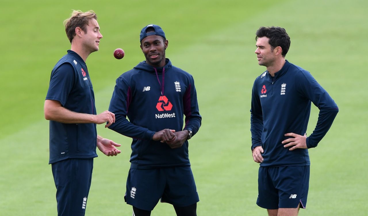 Stuart Broad, Jofra Archer, James Anderson - England's pace trio, England v Pakistan 3rd Test, Southampton, 1st day, August 21, 2020