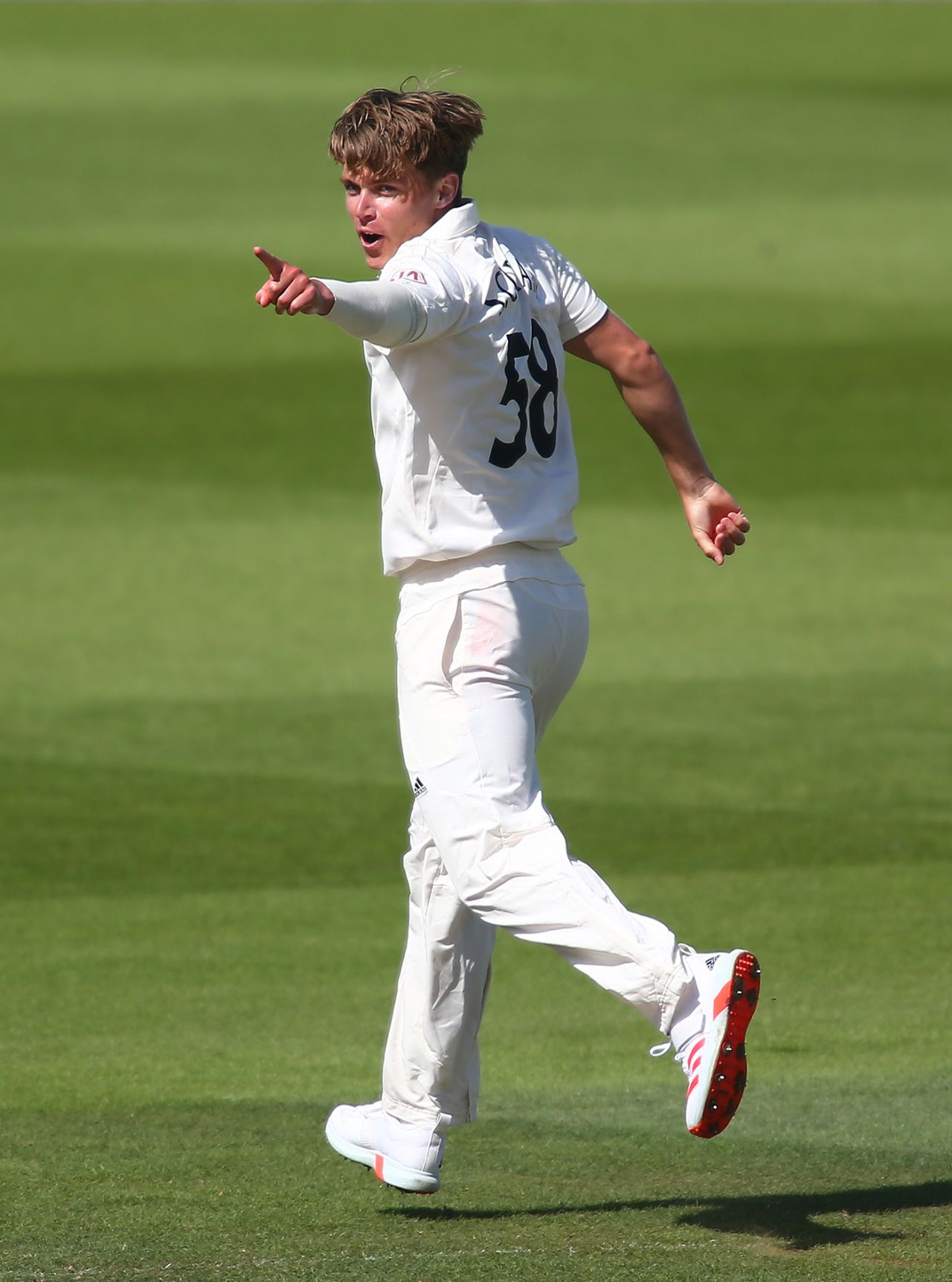 Sam Curran celebrates dismissing Ollie Robinson, Surrey v Kent, day 1, Bob Willis Trophy, Kia Oval, August 22, 2020