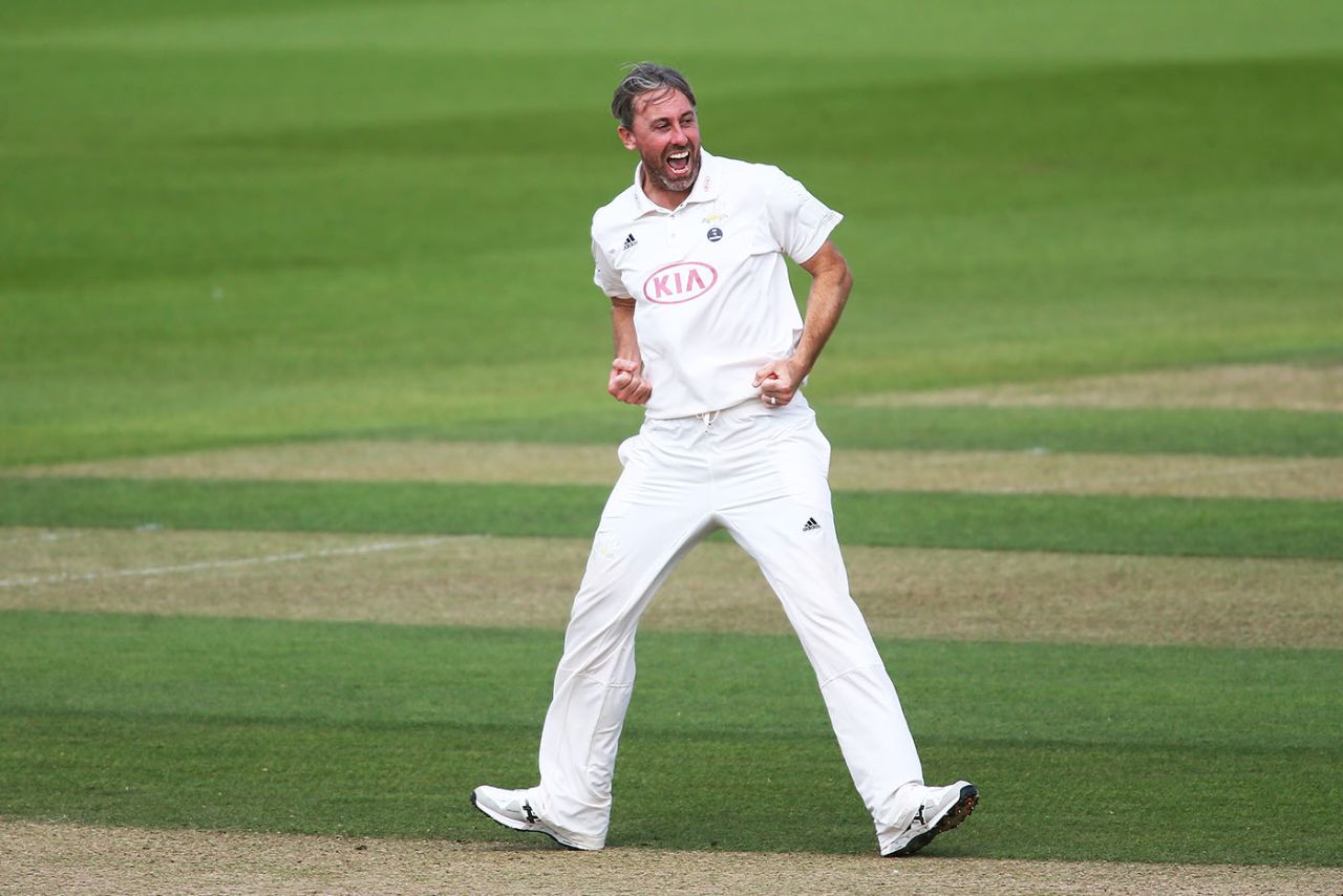 Rikki Clarke celebrates a breakthrough, Surrey v Kent, The Oval, 3rd day, Bob Willis Trophy, August 24, 2020