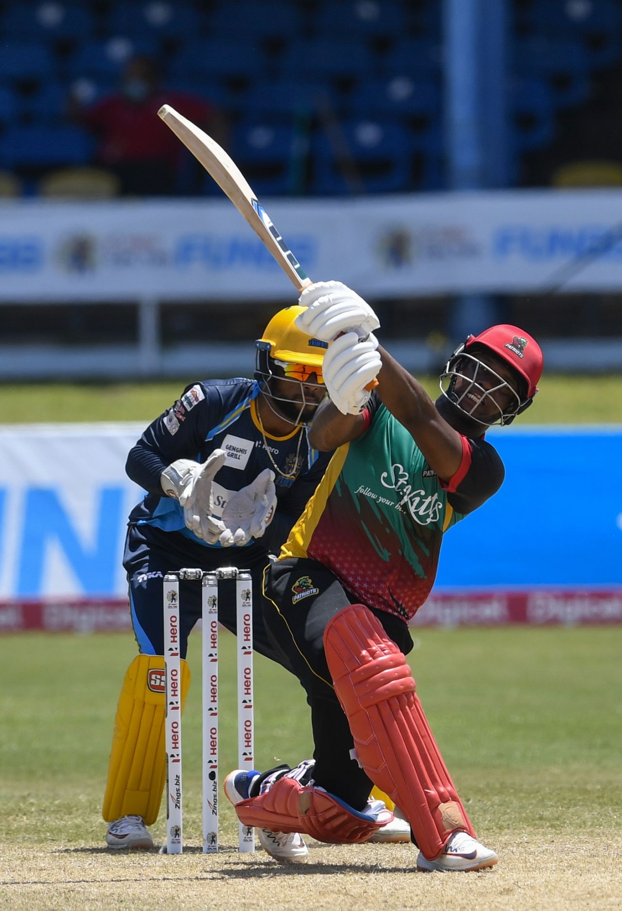 Evin Lewis sends one for six en route to his match-winning 89, Barbados Tridents v St Kitts & Nevis Patriots, Queen's Park Oval, CPL 2020, August 25, 2020