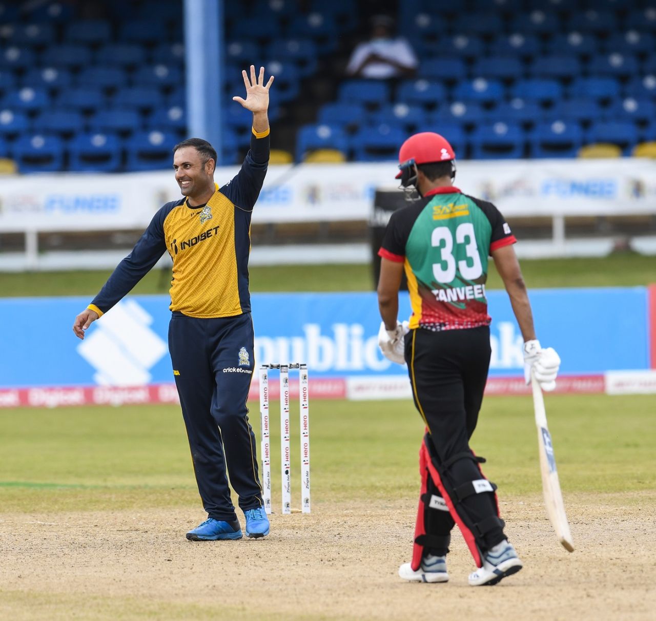Mohammad Nabi celebrates his five-wicket haul, St Kitts and Nevis Patriots v St Lucia Zouks, Port-of-Spain, August 27, 2020