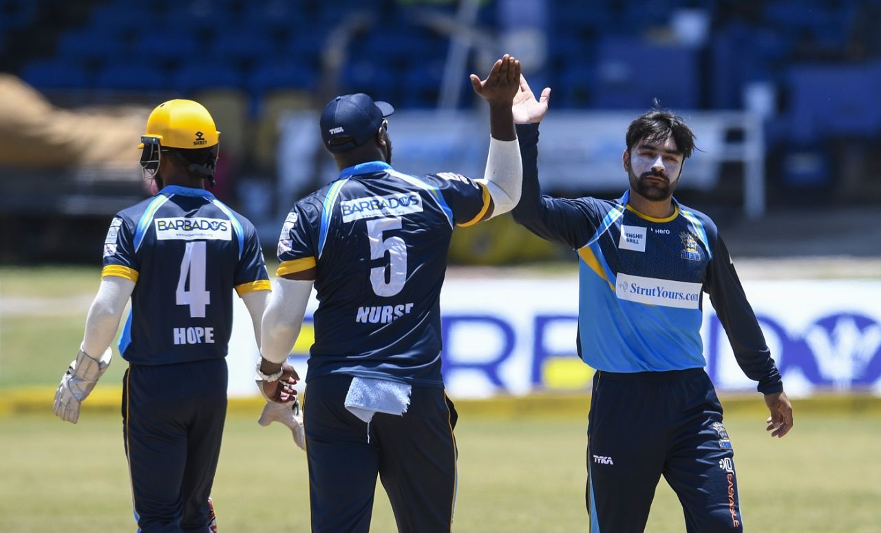Business as usual for Rashid Khan, striking in his first over, Trinbago Knight Riders, Barbados Tridents, Queen's Park Oval, CPL 2020, August 29, 2020