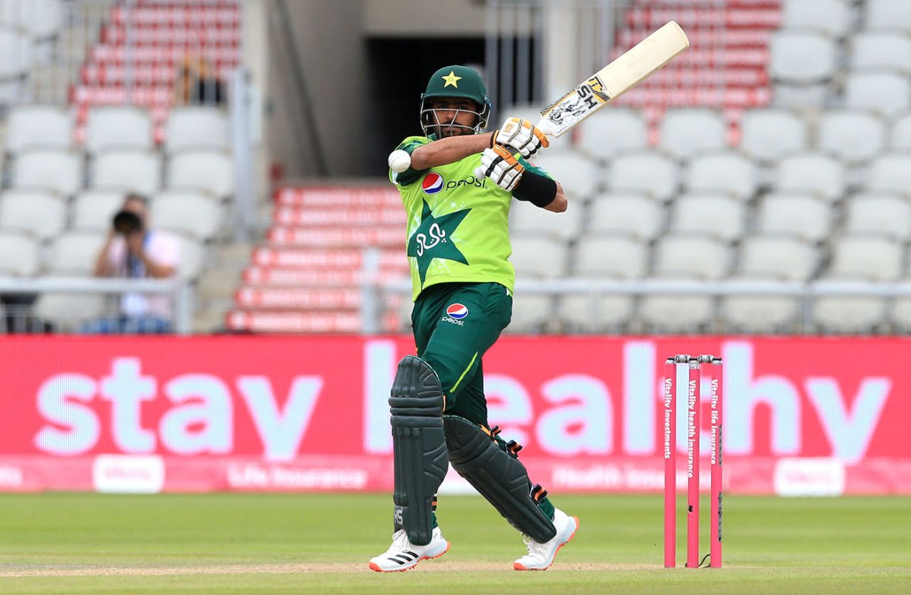 Babar Azam swings away a pull, England v Pakistan, 2nd T20I, Old Trafford, August 30, 2020