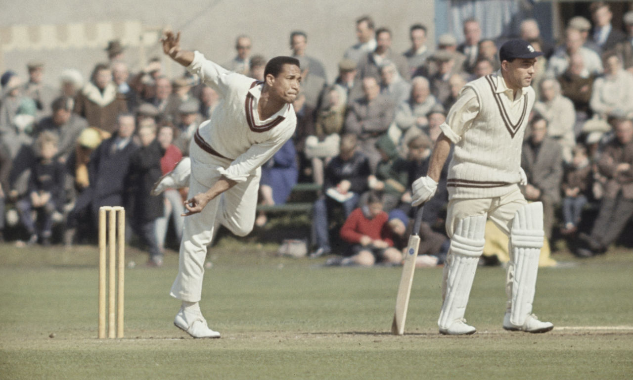 Garry Sobers bowling during a tour match in England, April 1, 1966