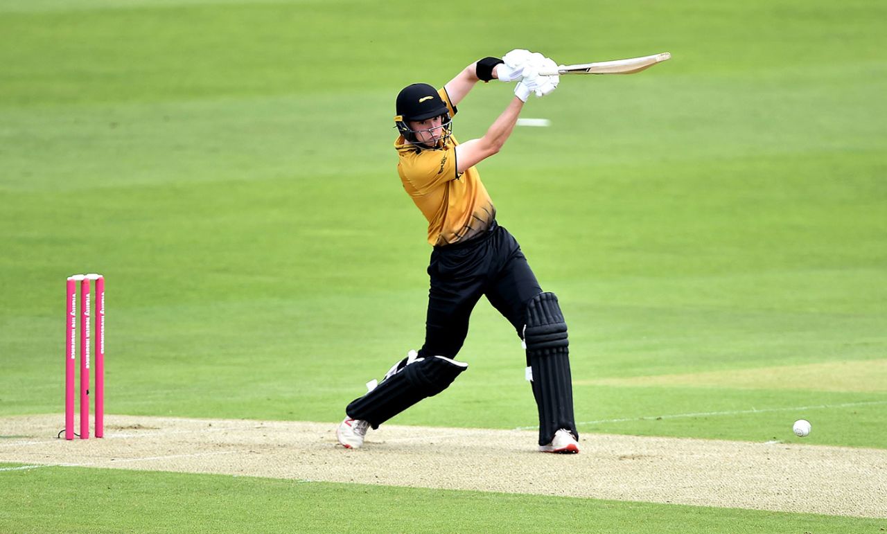 Gareth Delany drives through the covers, Leicestershire v Durham, Vitality Blast, August 31, 2020