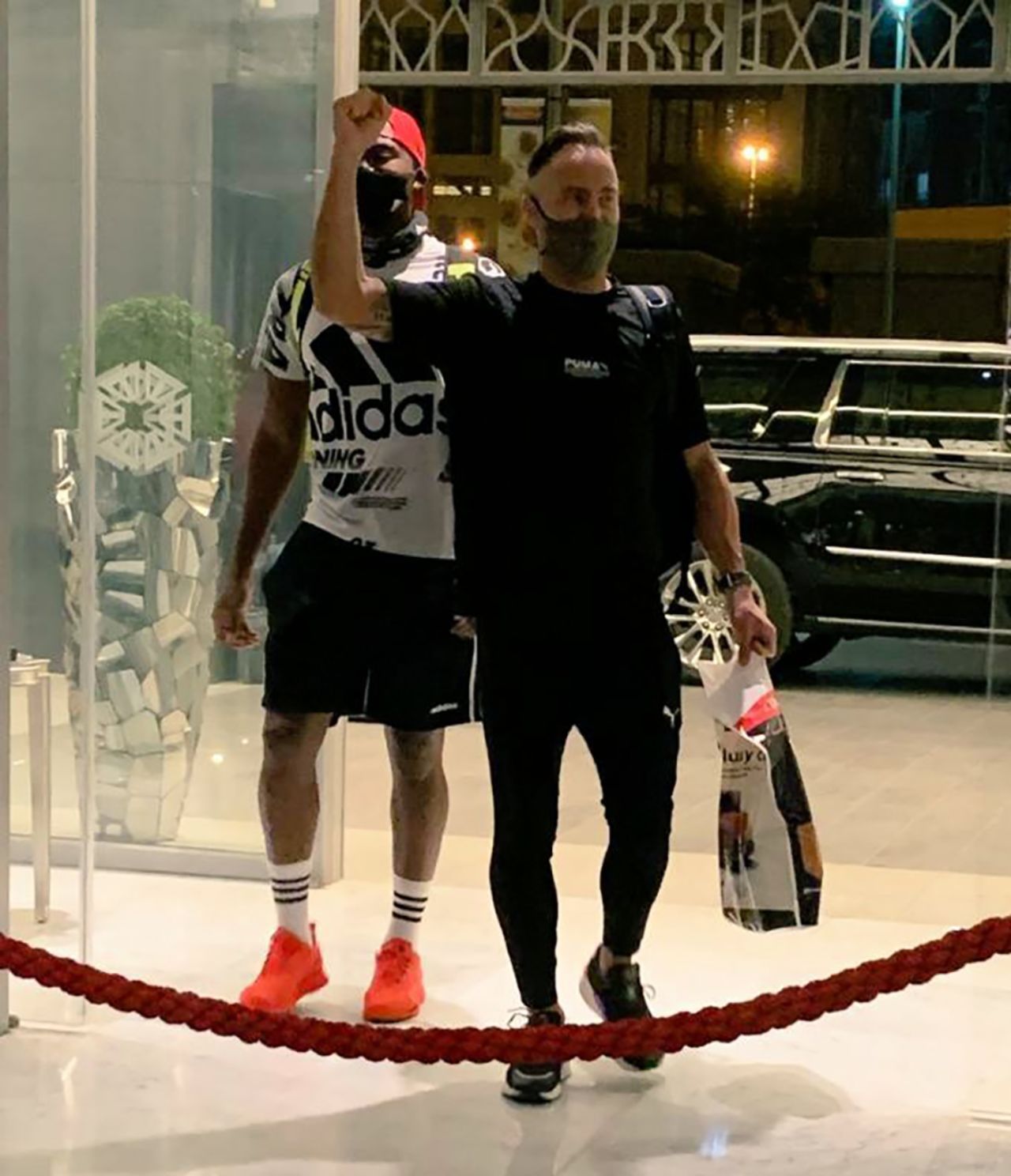 Lungi Ngidi and Faf du Plessis arrive at Chennai Super Kings' team hotel for IPL 2020, Dubai, September 1, 2020