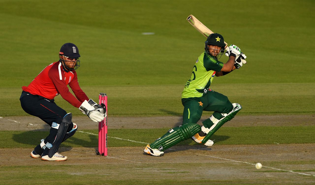 Haider Ali cuts through the off side, England v Pakistan, 3rd T20I, Old Trafford, September 1, 2020
