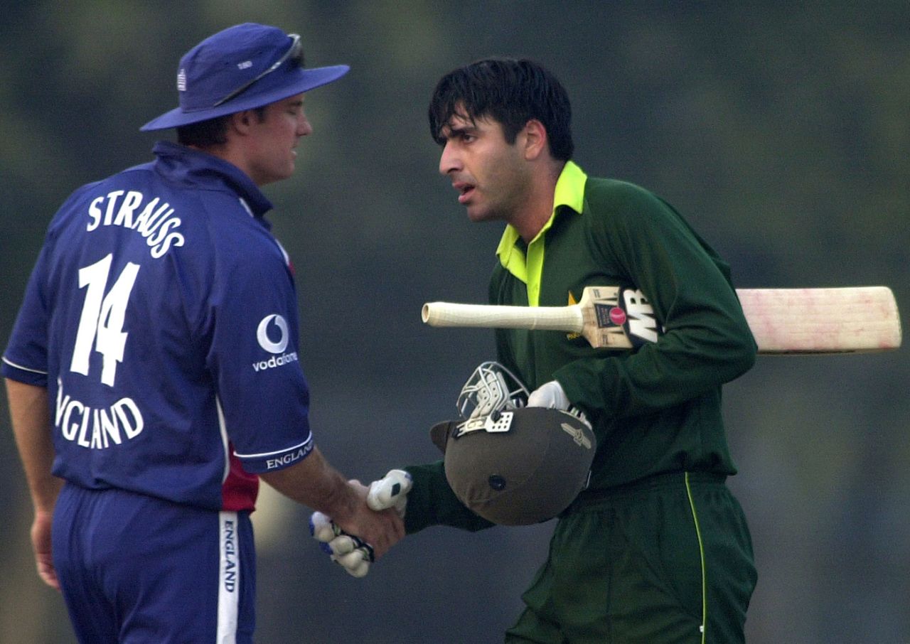 Andrew Strauss shakes hands with Bazid Khan, Pakistan A v England XI, Tour match, Lahore, December 7, 2005
