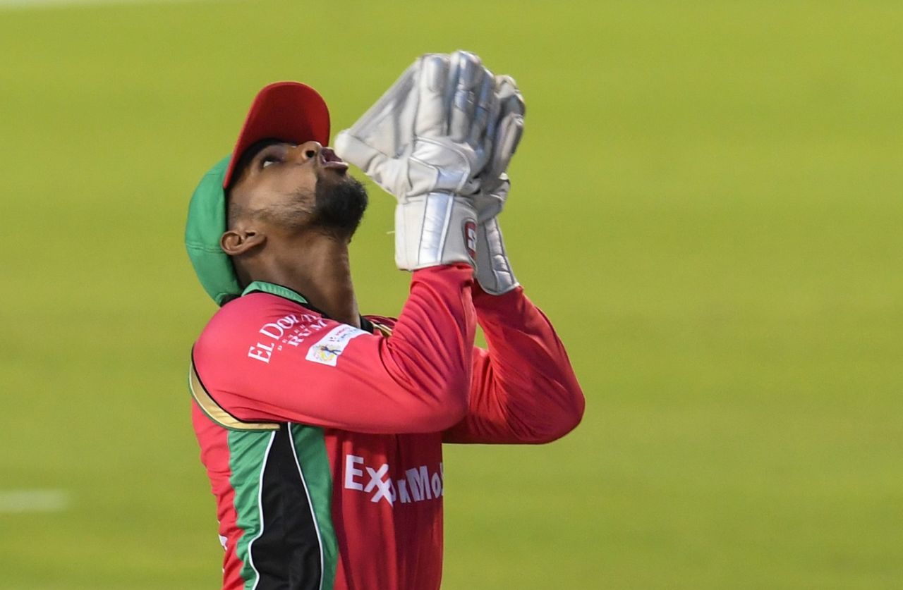 Nicholas Pooran gets under a catch