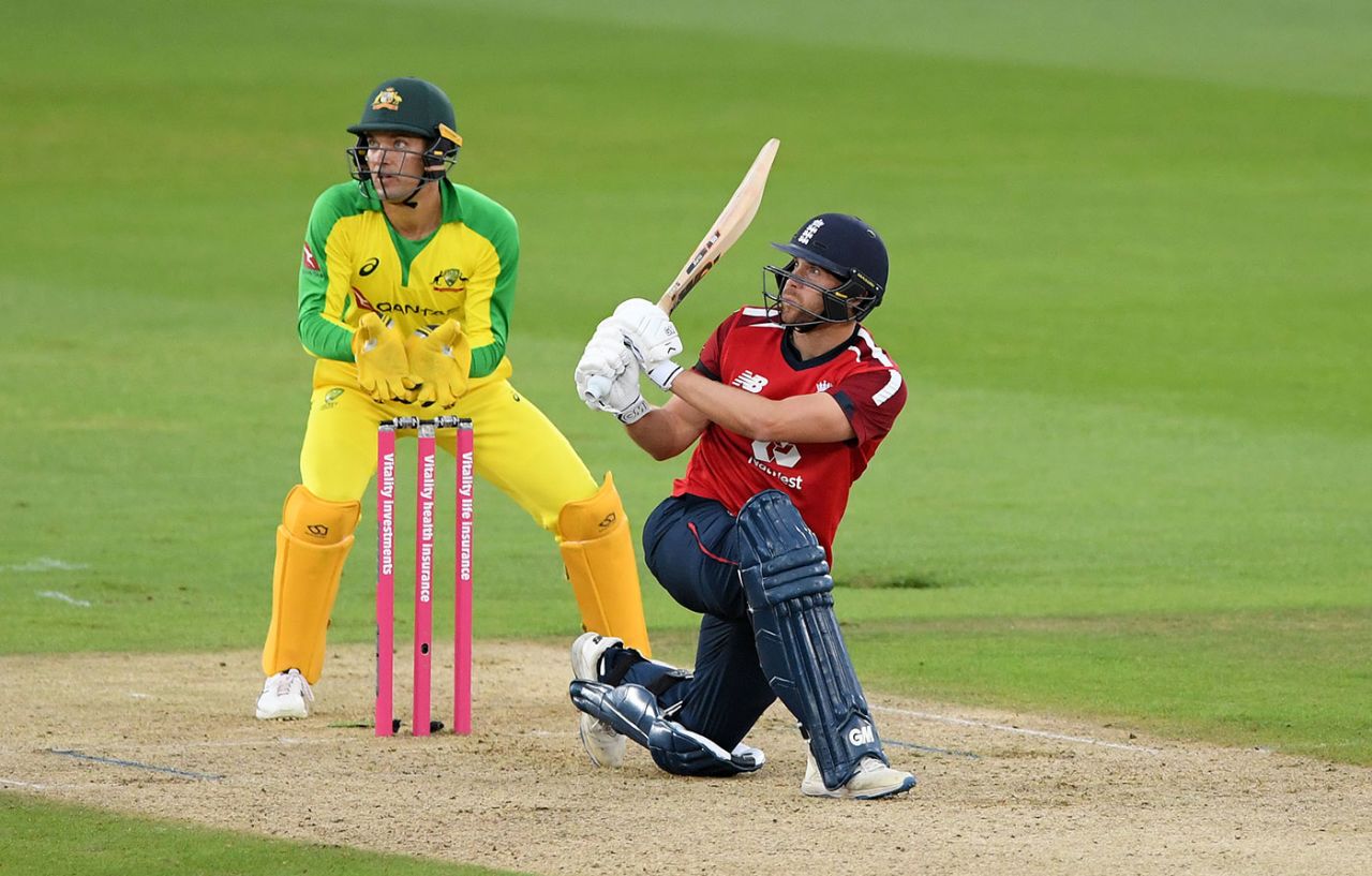 Dawid Malan slog-sweeps for another boundary, England v Australia, 1st T20I, Ageas Bowl, September 4, 2020