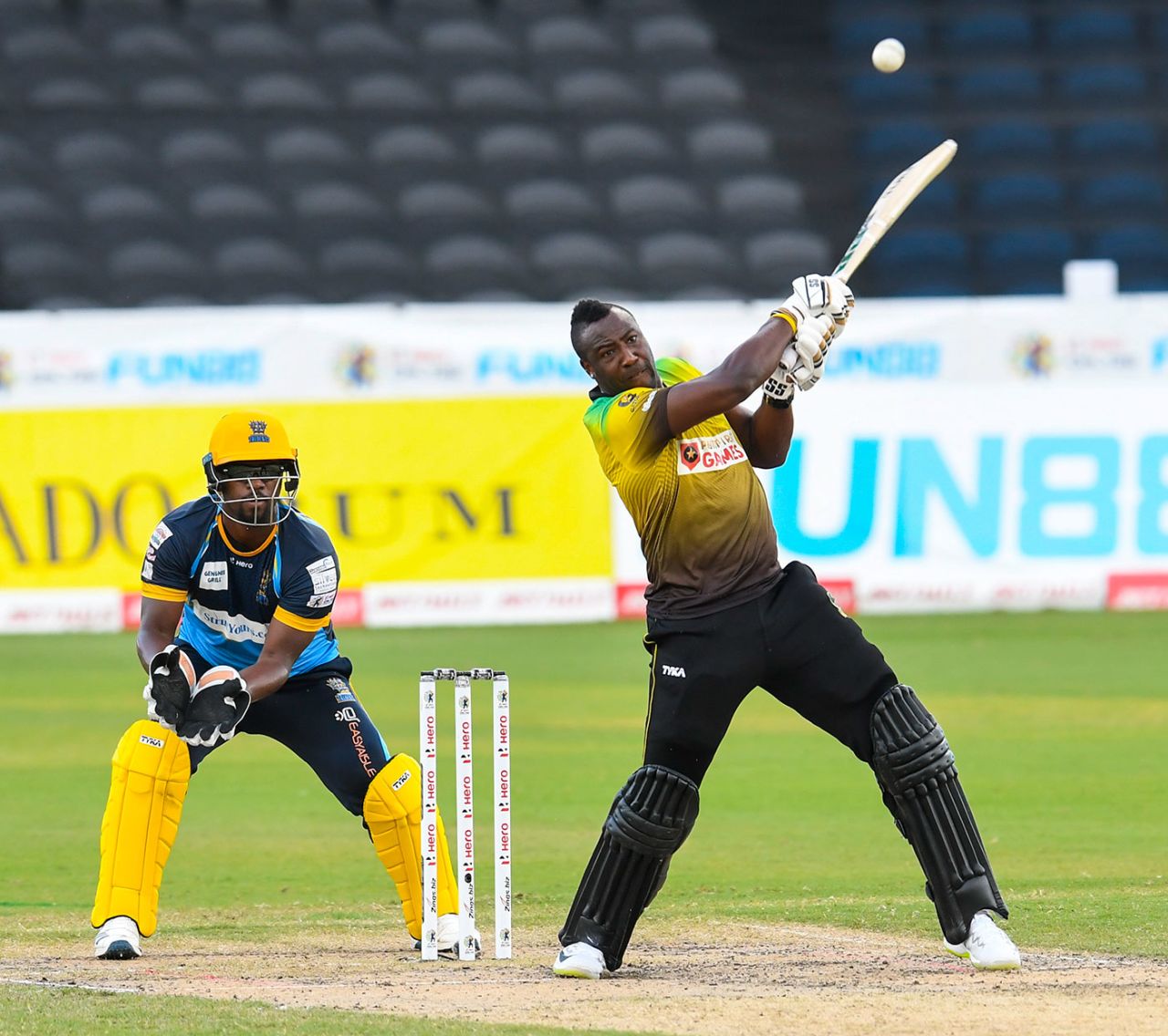Andre Russell heaves the ball away, Jamaica Tallawahs v Barbados Tridents, CPL 2020, Trinidad, September 5, 2020