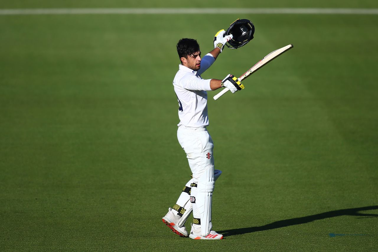 Tom Haines celebrates reaching his century, Surrey v Sussex, Bob Willis Trophy, Kia Oval, September 6, 2020