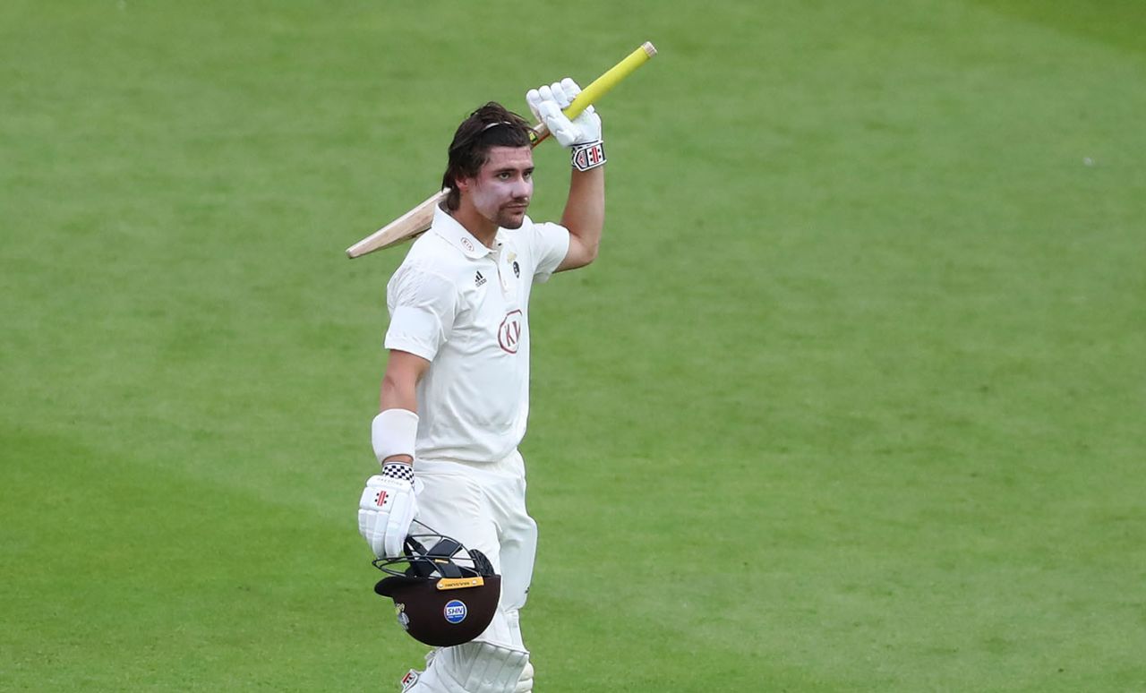 Rory Burns raises his bat for a century, Surrey v Sussex, Bob Willis Trophy, Kia Oval, September 7, 2020