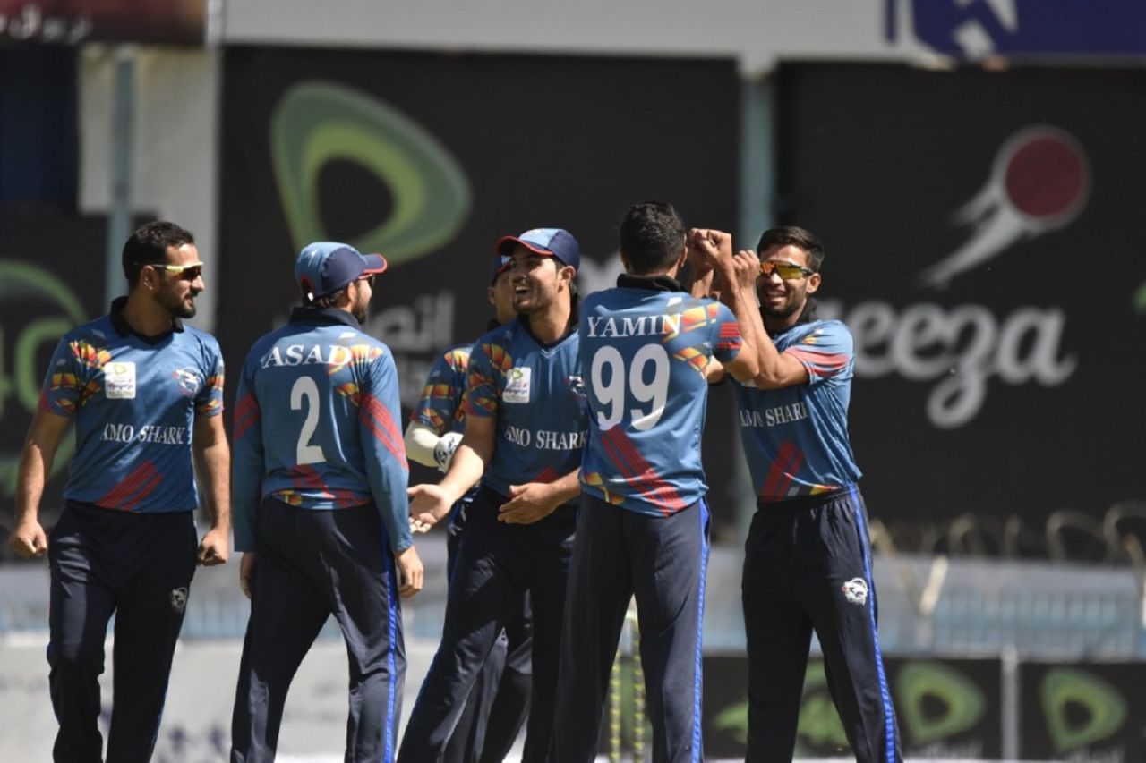 How to celebrate a wicket in the post-pandemic world at the Shpageeza league, Amo Sharks v Speen Ghar Tigers, Shpageeza league, Kabul, September 7, 2020