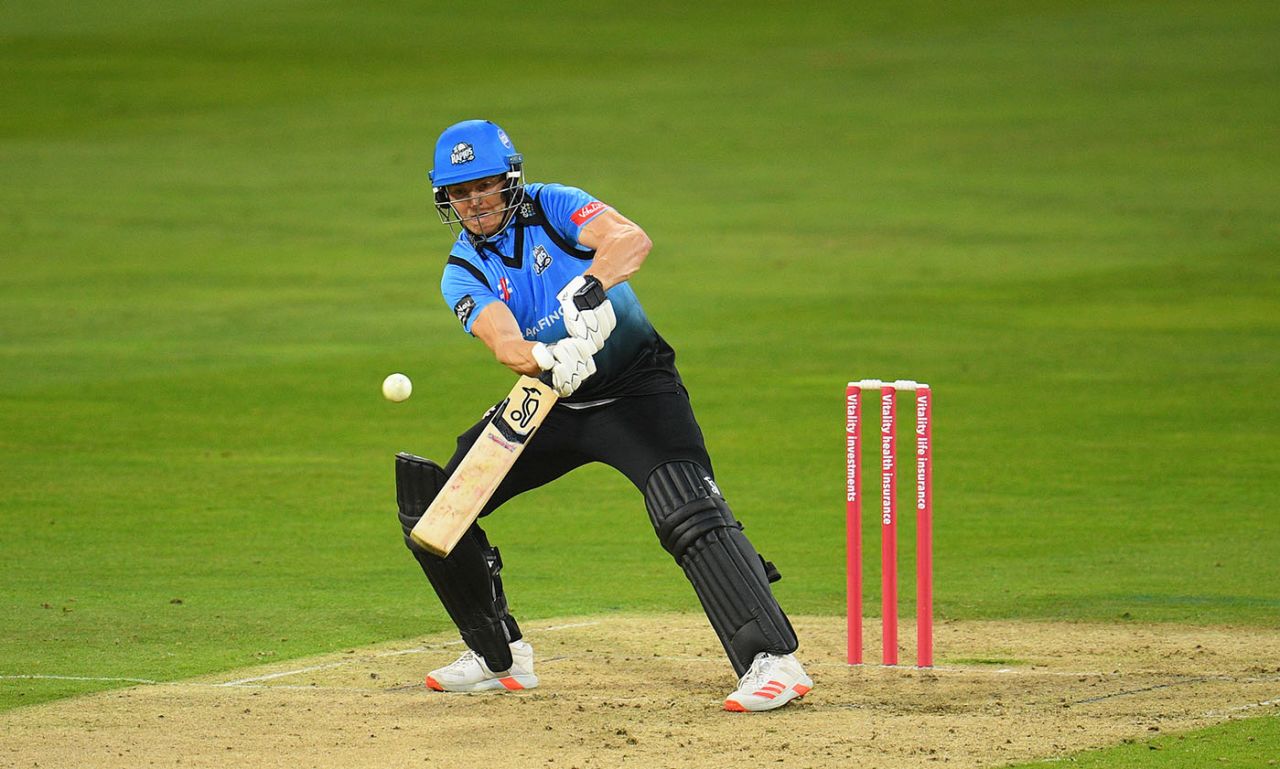 Ben Cox shapes to paddle during his half-century, Somerset v Worcestershire, Vitality Blast, Taunton, September 11, 2020