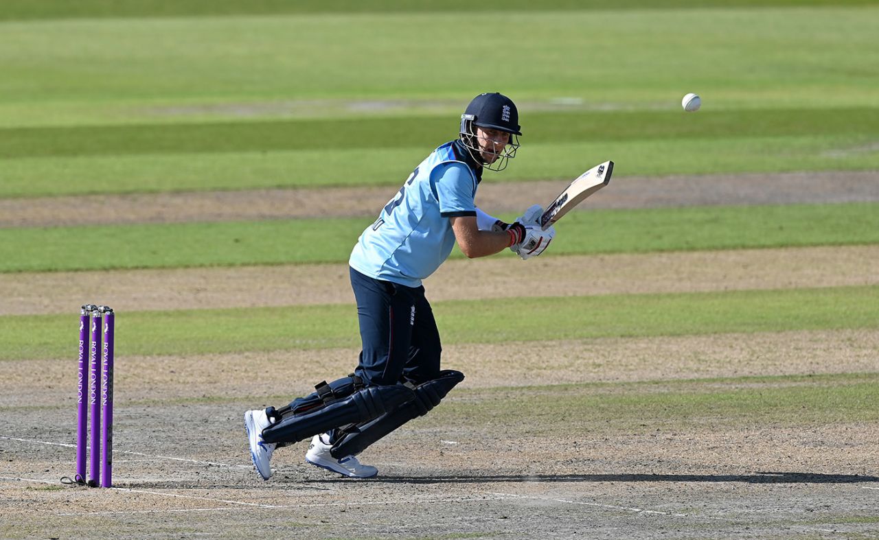 Joe Root guides the ball through the off side, 2nd ODI, England v Australia, at Emirates Old Trafford, September 13, 2020