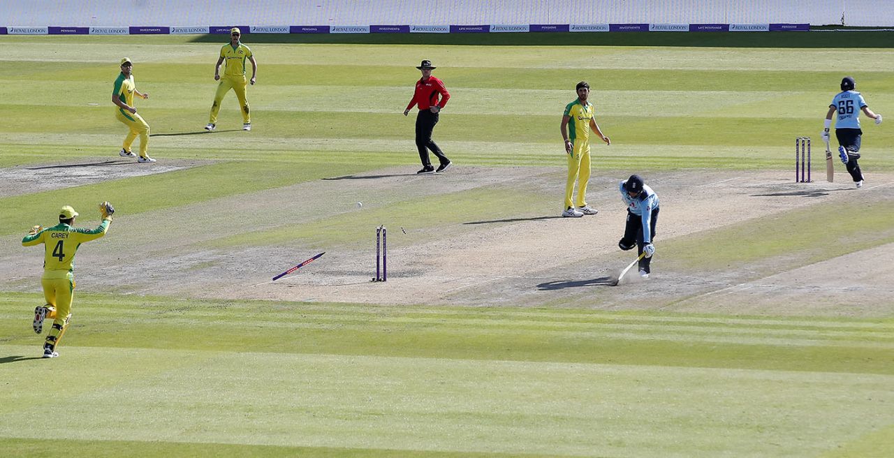Marcus Stoinis' direct hit accounted for Jason Roy, 2nd ODI, England v Australia, Emirates Old Trafford, September 13, 2020