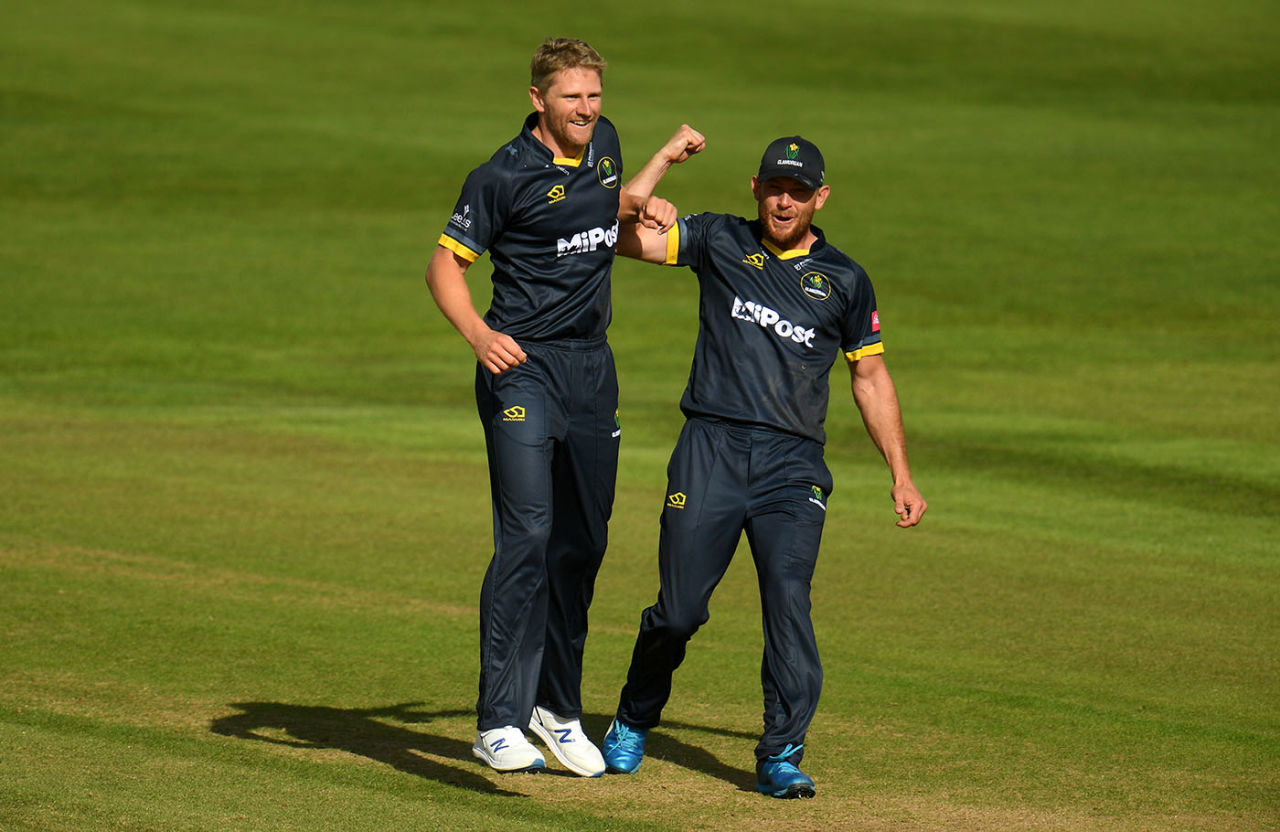 Timm van der Gugten (left) was in the wickets, Gloucestershire v Glamorgan, Vitality Blast, Bristol, August 29, 2020