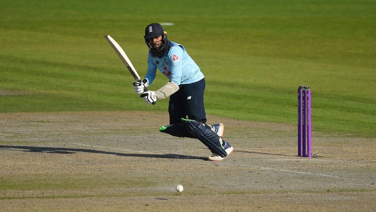 Adil Rashid played a valuable hand with the bat, 2nd ODI, England v Australia, at Emirates Old Trafford, September 13, 2020