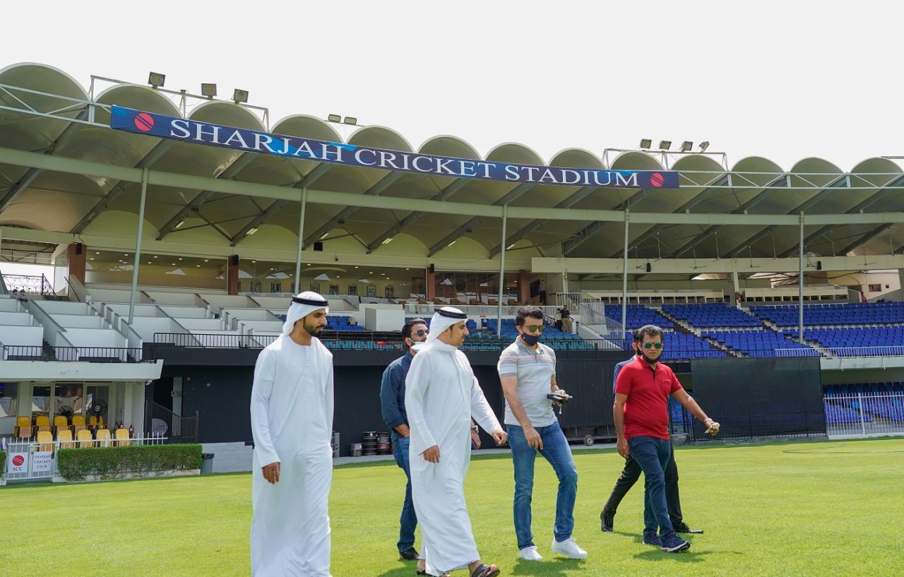 BCCI president Sourav Ganguly on a visit to the Sharjah cricket stadium ahead of the IPL, Sharjah, September 14, 2020