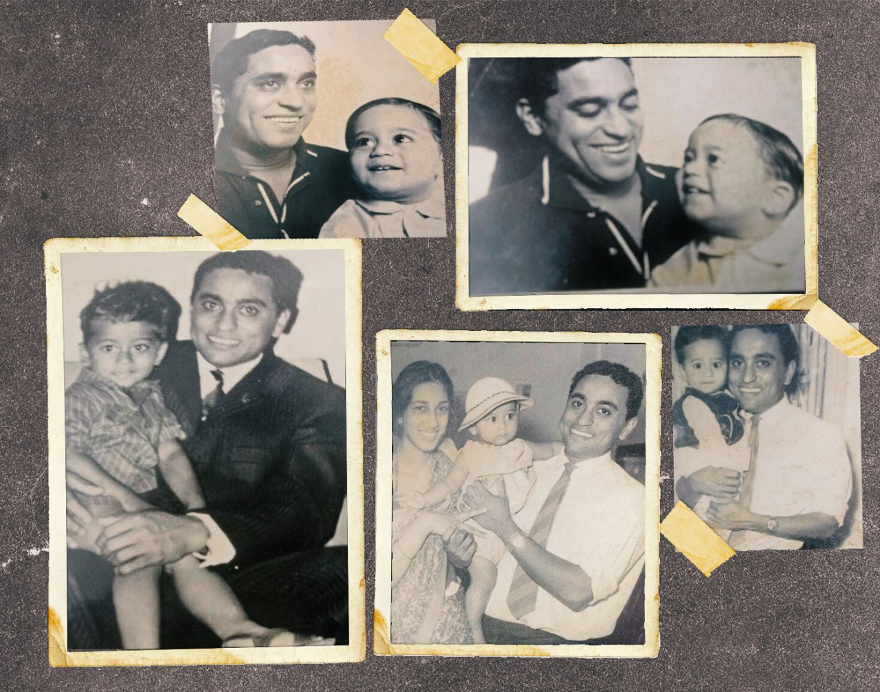 Collage: Rajdeep Sardesai as a child, with his father, Dilip Sardesai