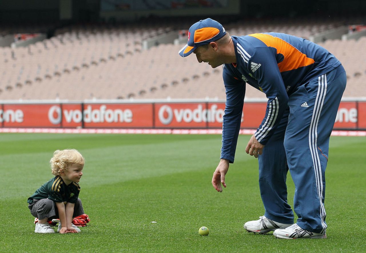 Brad Haddin watches his son Zac practise his wicketkeeping, Melbourne Cricket Ground,  Melbourne, Australia, December 25, 2010