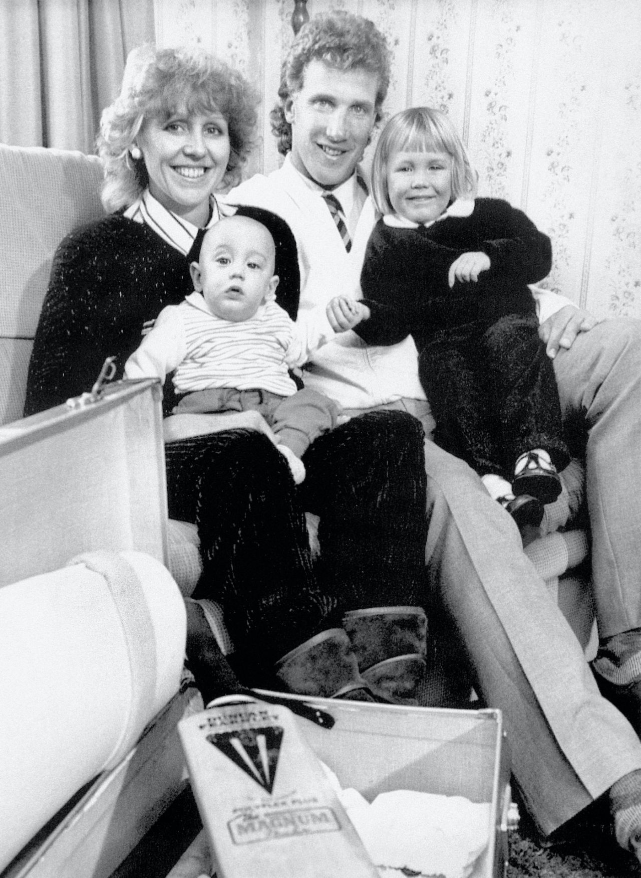 Chris Broad with his wife Carole and his children Stuart Broad and Gemma Broad, England, February 09, 1987