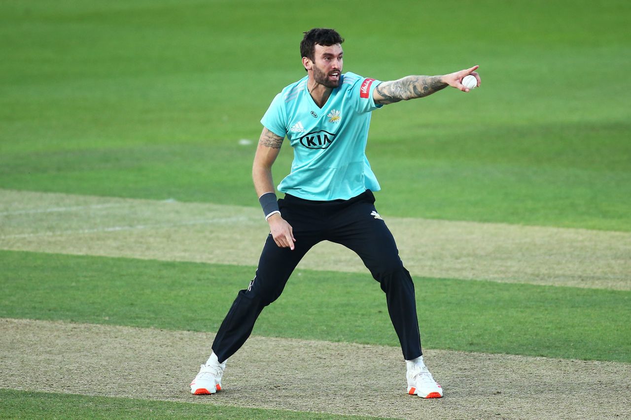 Reece Topley appeals for another wicket for Surrey, September 5, 2020