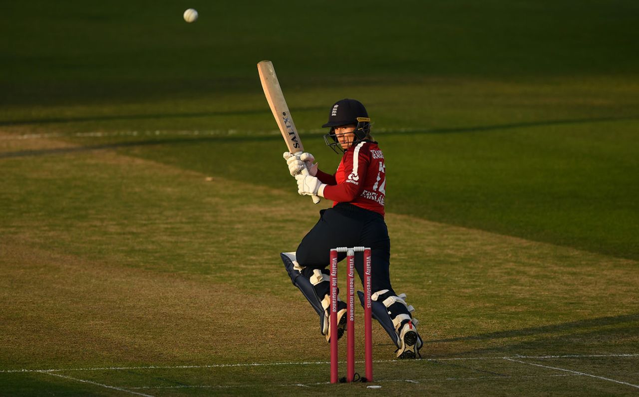Tammy Beaumont flicks a scoop over her left shoulder, England women v West Indies women, 1st T20I, Derby, September 21, 2020