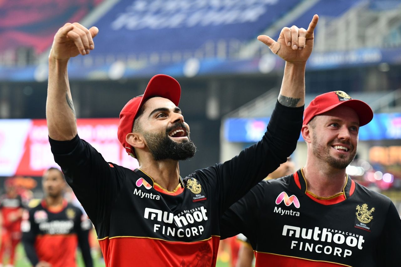 Virat Kohli and AB de Villiers have plenty of reasons to smile, Royal Challengers Bangalore vs Sunrisers Hyderabad, IPL 2020, Dubai, September 21, 2020