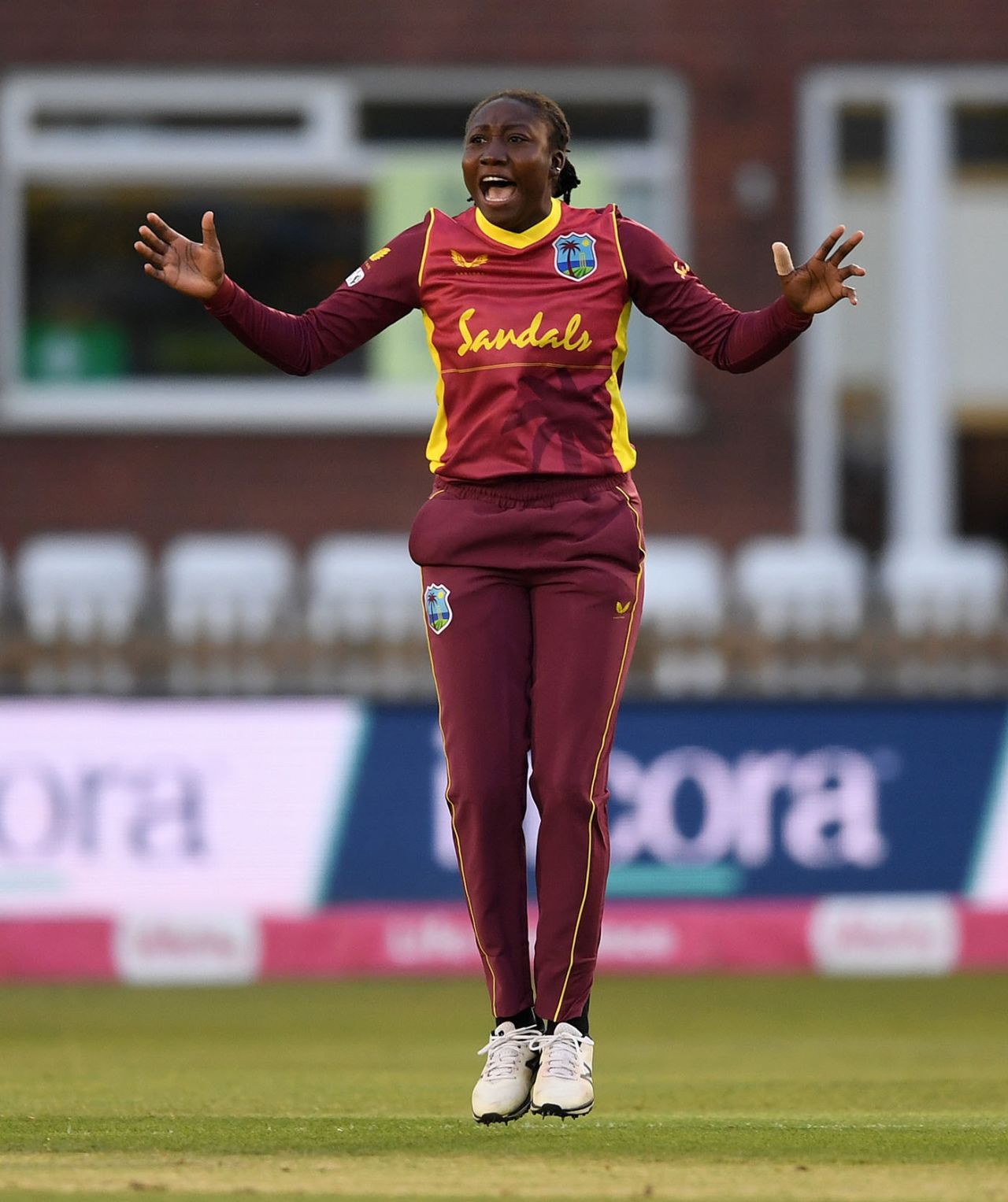Stafanie Taylor celebrates a breakthrough, England v West Indies, 2nd women's T20I, Derby, September 23, 2020