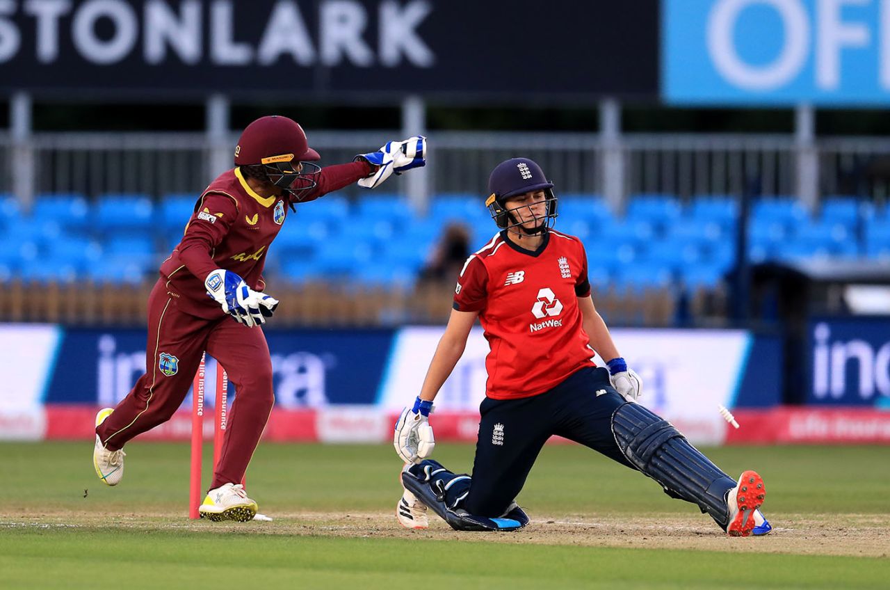 Nat Sciver was stumped by Shemaine Campbelle, England v West Indies, 2nd women's T20I, Derby, September 23, 2020
