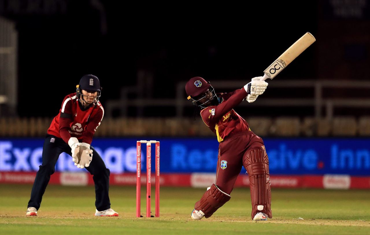 Deandra Dottin frees her arms, England v West Indies, 2nd women's T20I, Derby, September 23, 2020