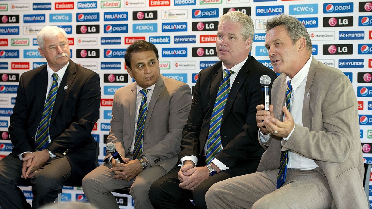 Richard Hadlee, Sunil Gavaskar, Dean Jones and Martin Crowe speak to the media at the World Cup countdown event, Wellington, February 14, 2014 