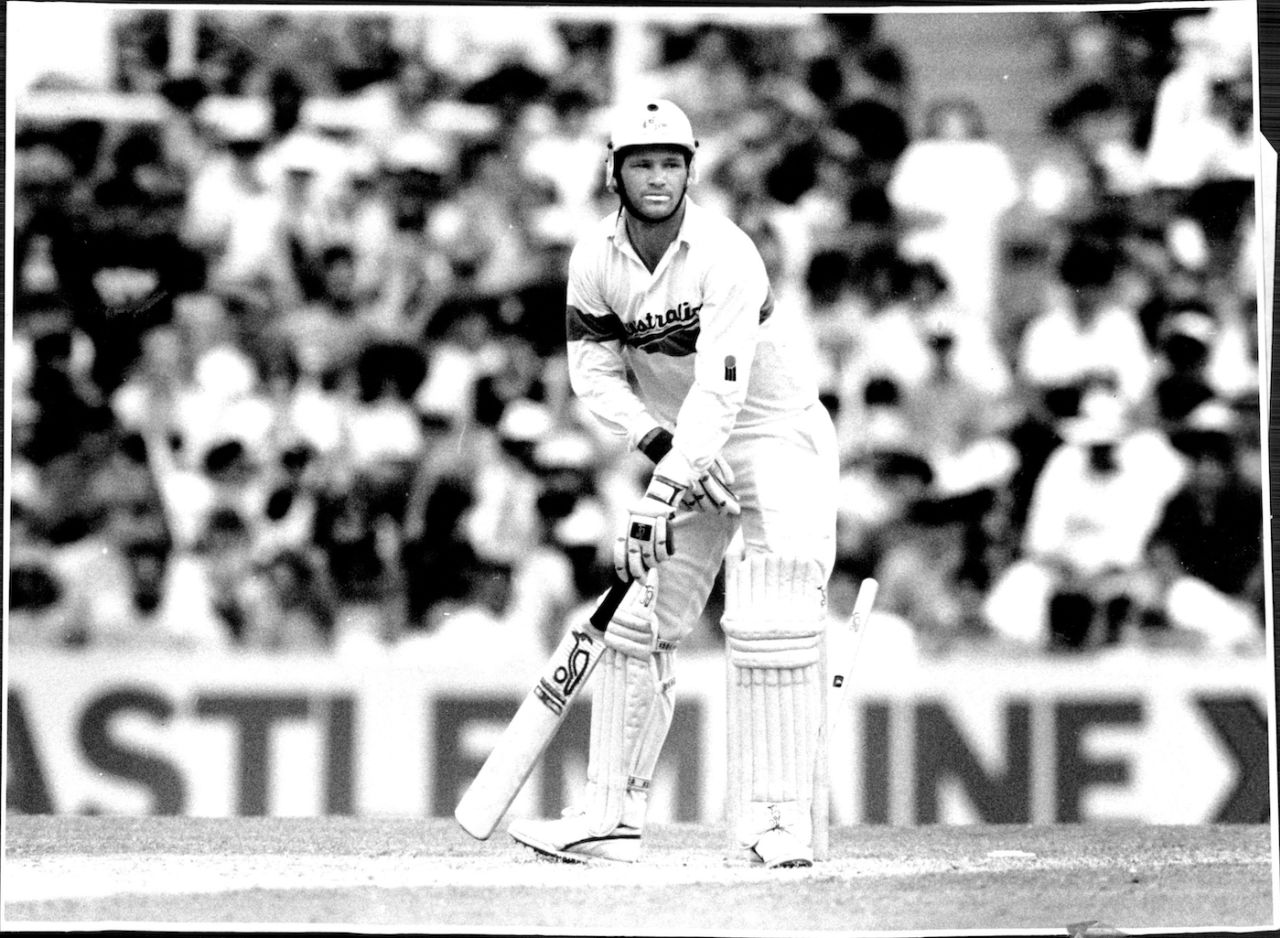 Dean Jones is bowled by Curtly Ambrose, Australia v West Indies, Benson and Hedges World series, SCG, Sydney, December 18, 1991
