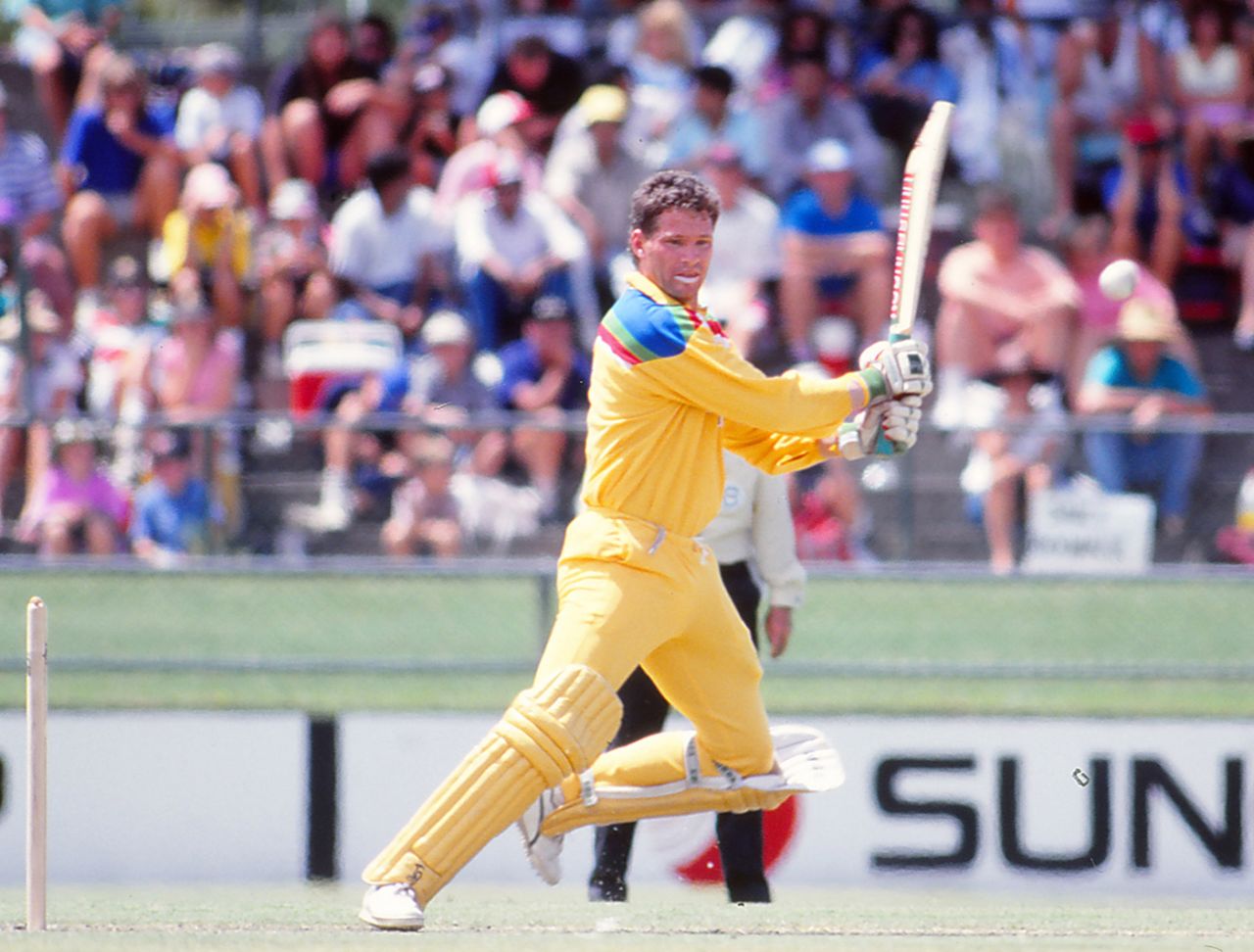 Dean Jones on his way to making 90 in a one-run win over India in the 1992 World Cup