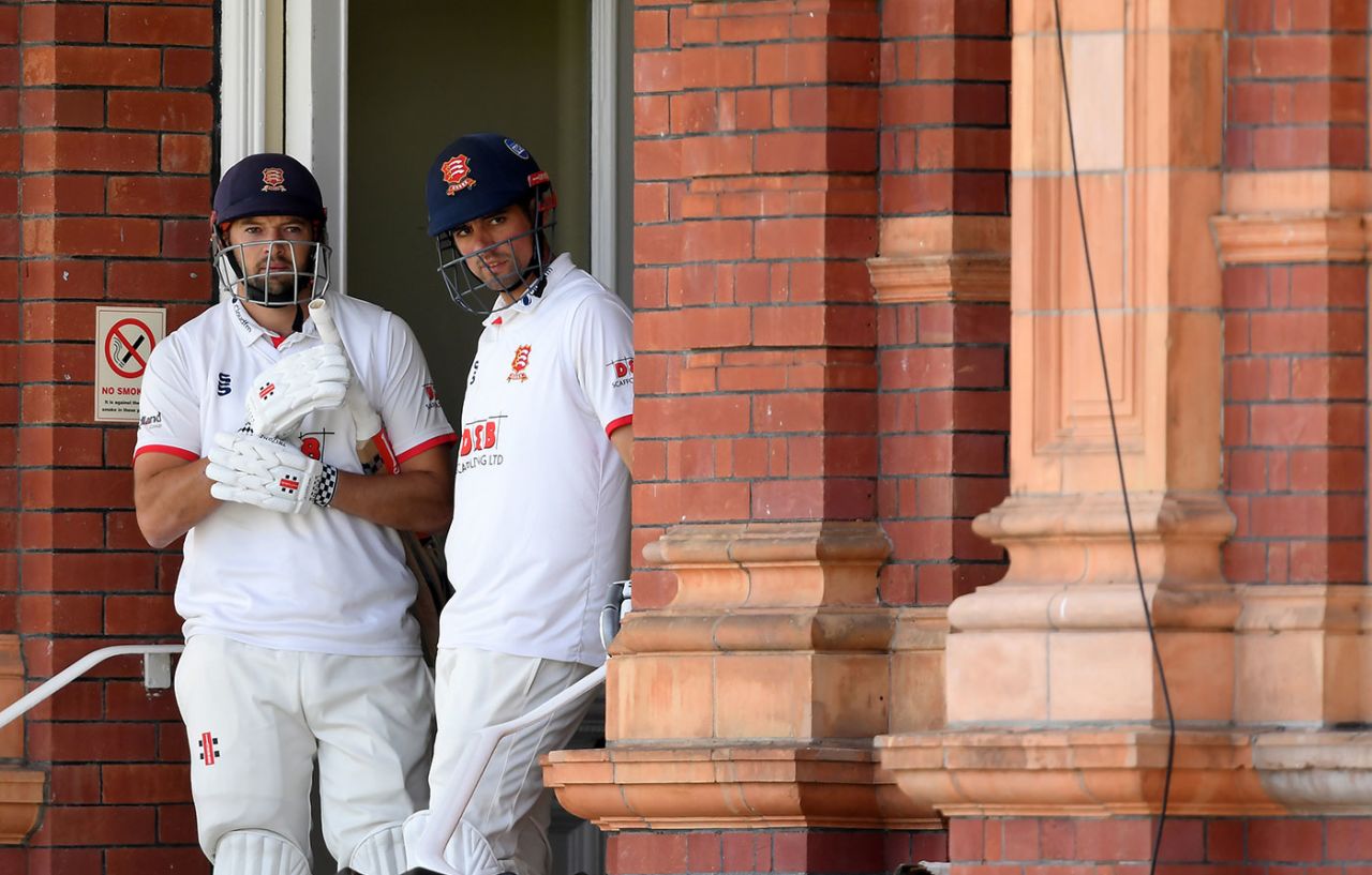 Nick Browne and Alastair Cook await the start of Essex's innings, Somerset vs Essex, Bob Willis Trophy final, Day 3, Lord's, September 25, 2020