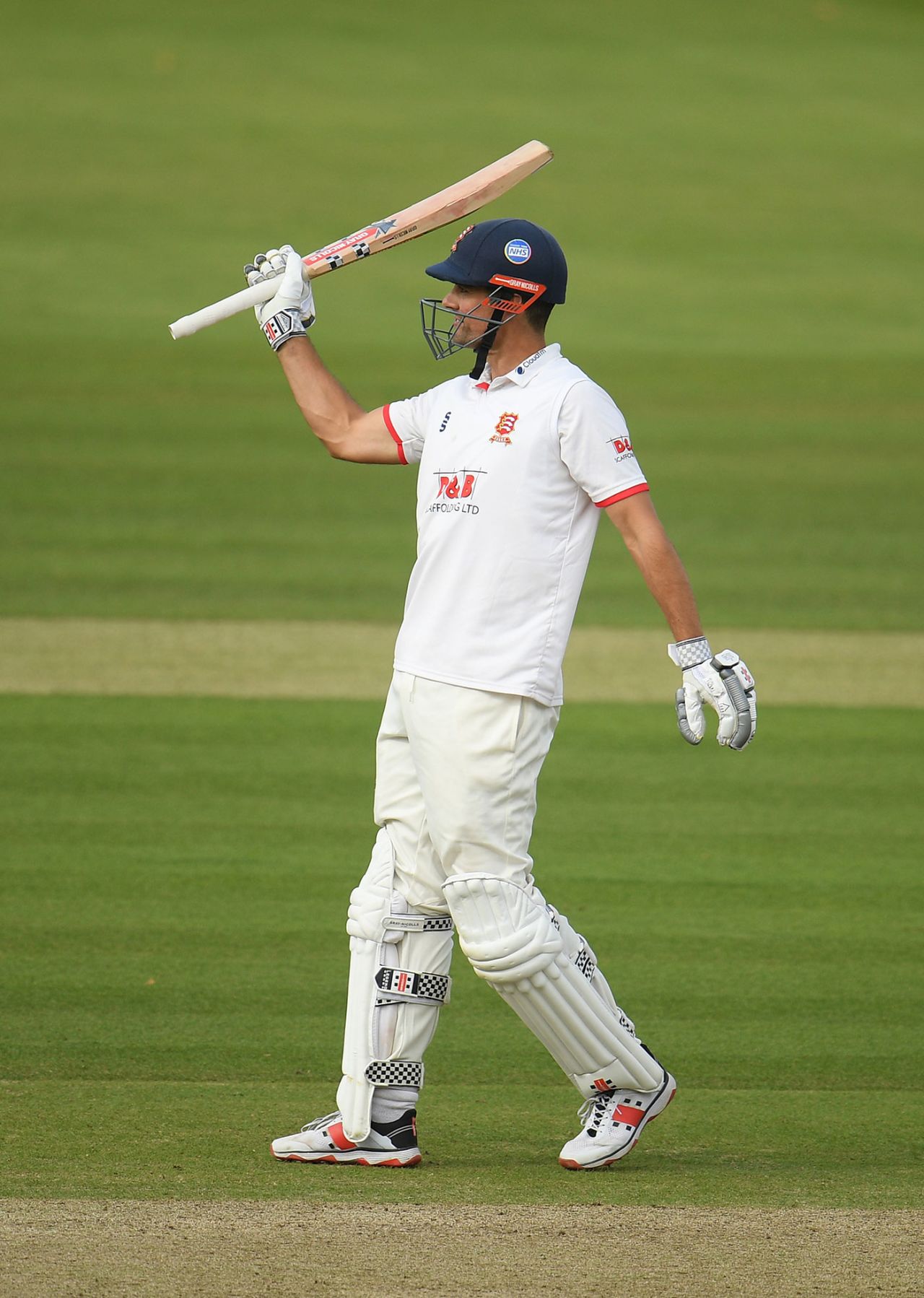 Alastair Cook raises his bat after reaching three figures, Somerset vs Essex, Bob Willis Trophy final, Day 3, Lord's, September 25, 2020