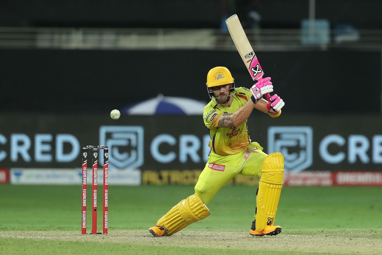 Faf du Plessis pierces the off side, Chennai Super Kings vs Delhi Capitals, IPL 2020, Dubai, September 25, 2020