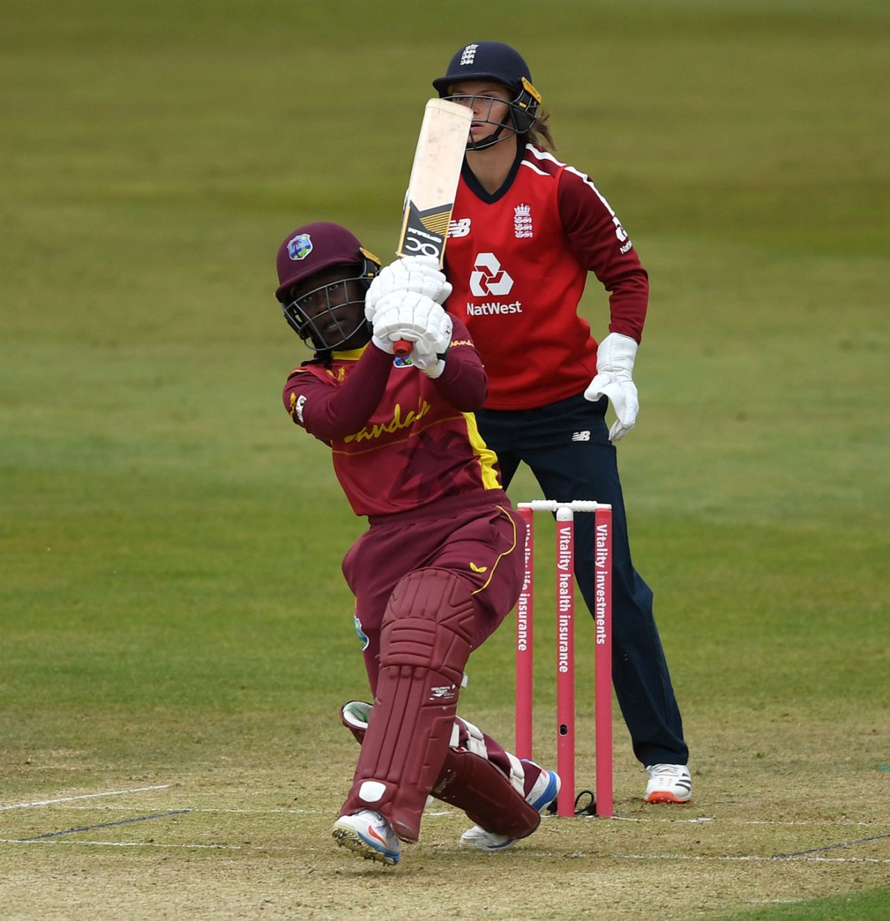 Deandra Dottin drives down the ground, England v West Indies, 3rd women's T20I, Derby, September 26, 2020