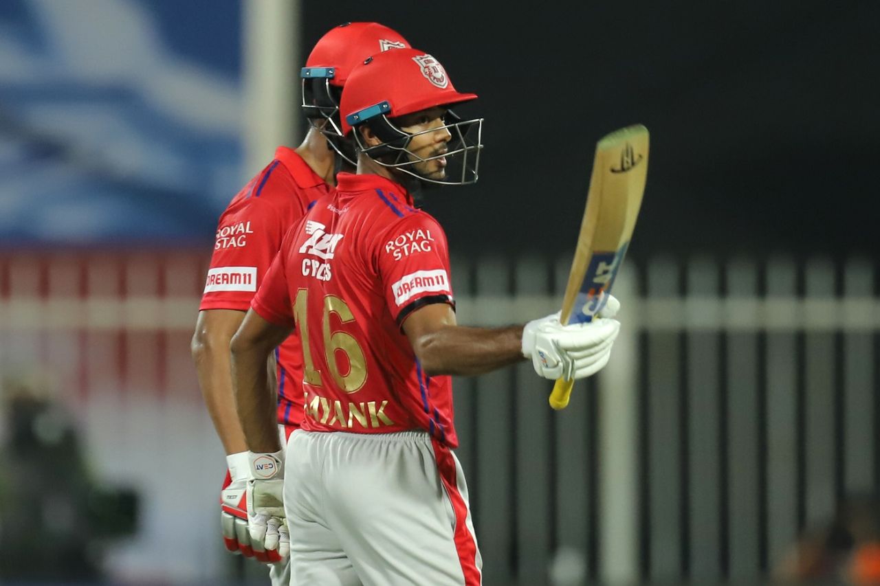 Mayank Agarwal dominated a century opening stand with KL Rahul, Kings XI Punjab v Rajasthan Royals, IPL 2020, Sharjah, September 27, 2020