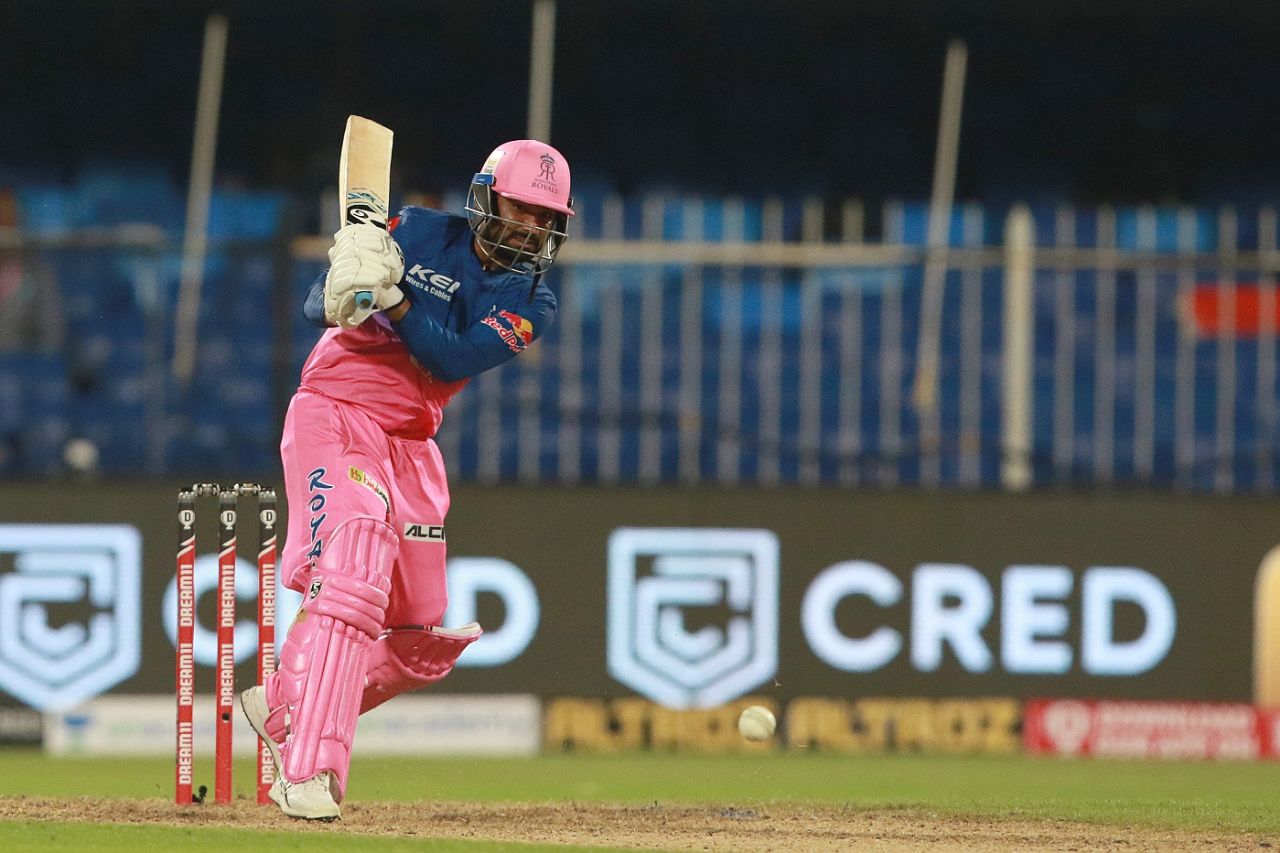 Rahul Tewatia jabs one away, Kings XI Punjab v Rajasthan Royals, IPL 2020, Sharjah, September 27, 2020