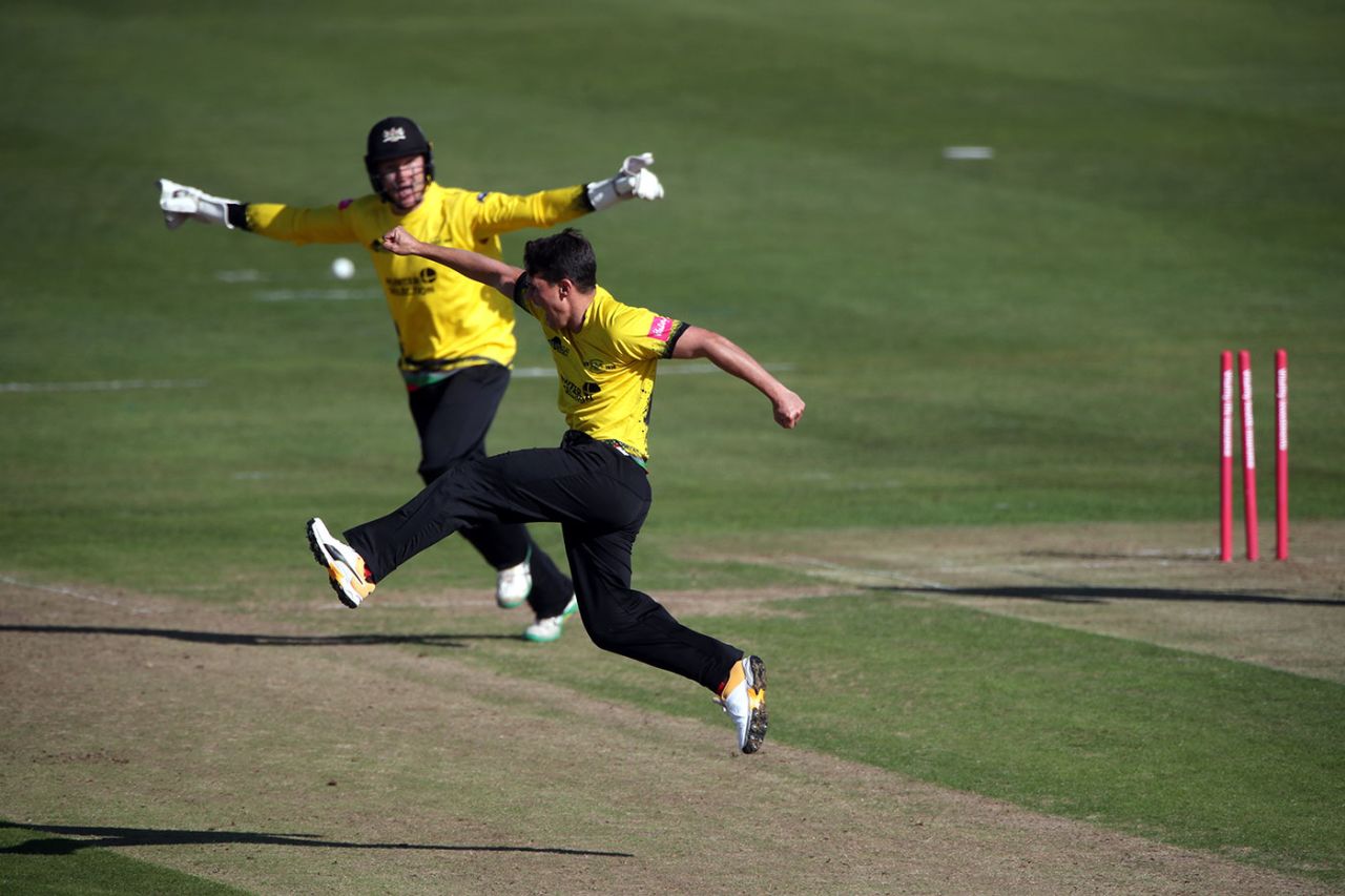 Benny Howell leaps in triumph after another wicket for Gloucestershire, Gloucs v Northants, Vitality Blast, quarter-final, Bristol, October 1, 2020