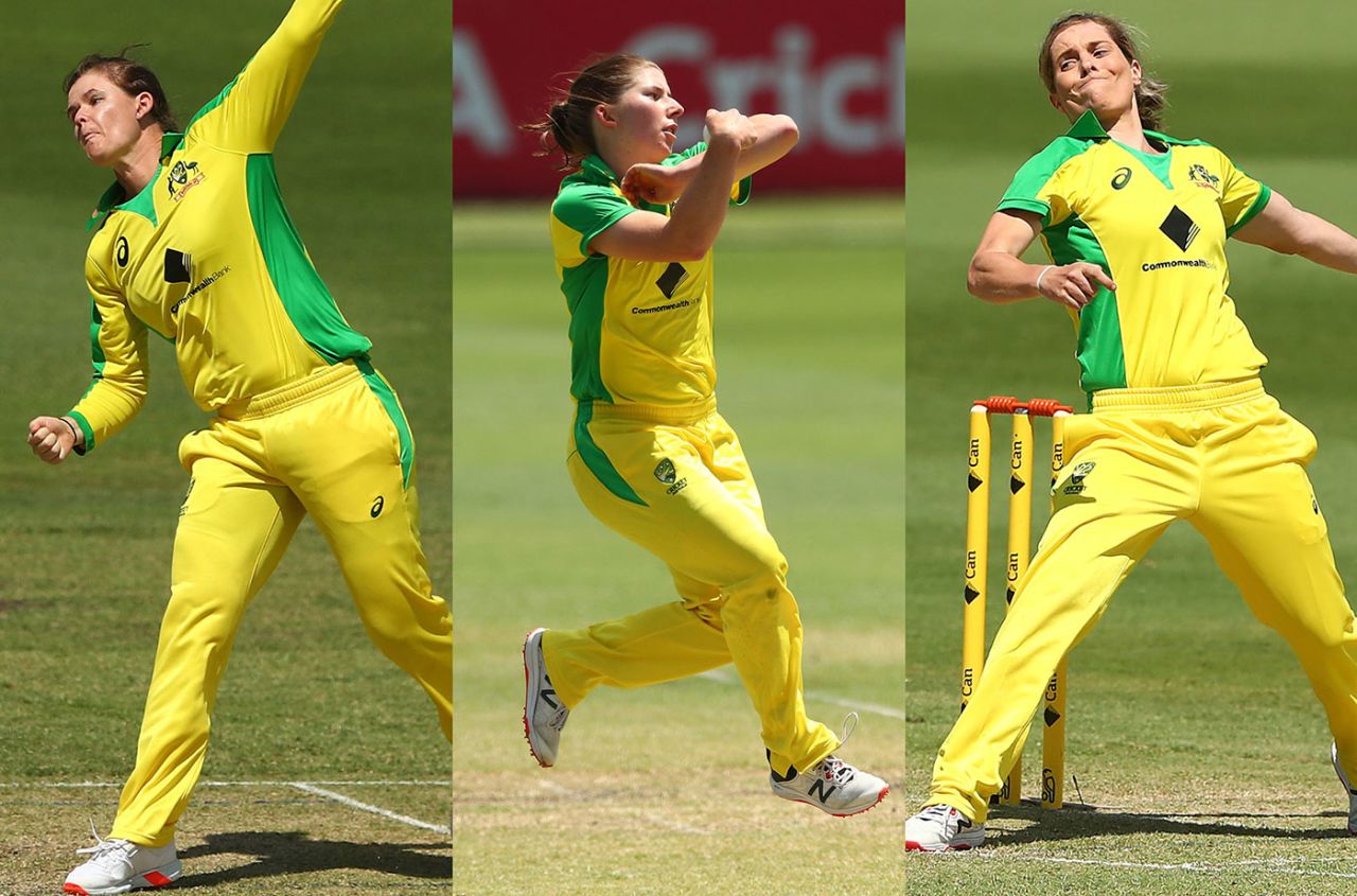 Jess Jonassen, Georgia Wareham and Sophie Molineux form a formidable spin attack, Australia v New Zealand, 1st women's ODI, Brisbane, October 3, 2020