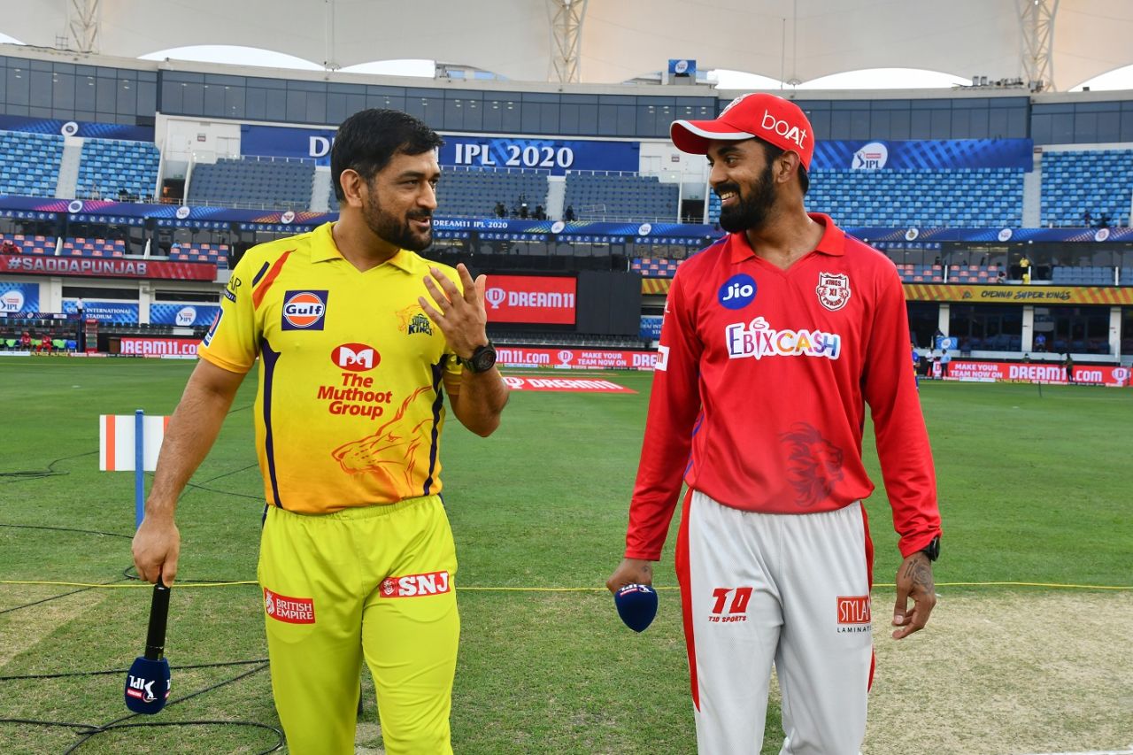 MS Dhoni and KL Rahul at the toss, Chennai Super Kings vs Kings XI Punjab, IPL 2020, Dubai, October 4, 2020