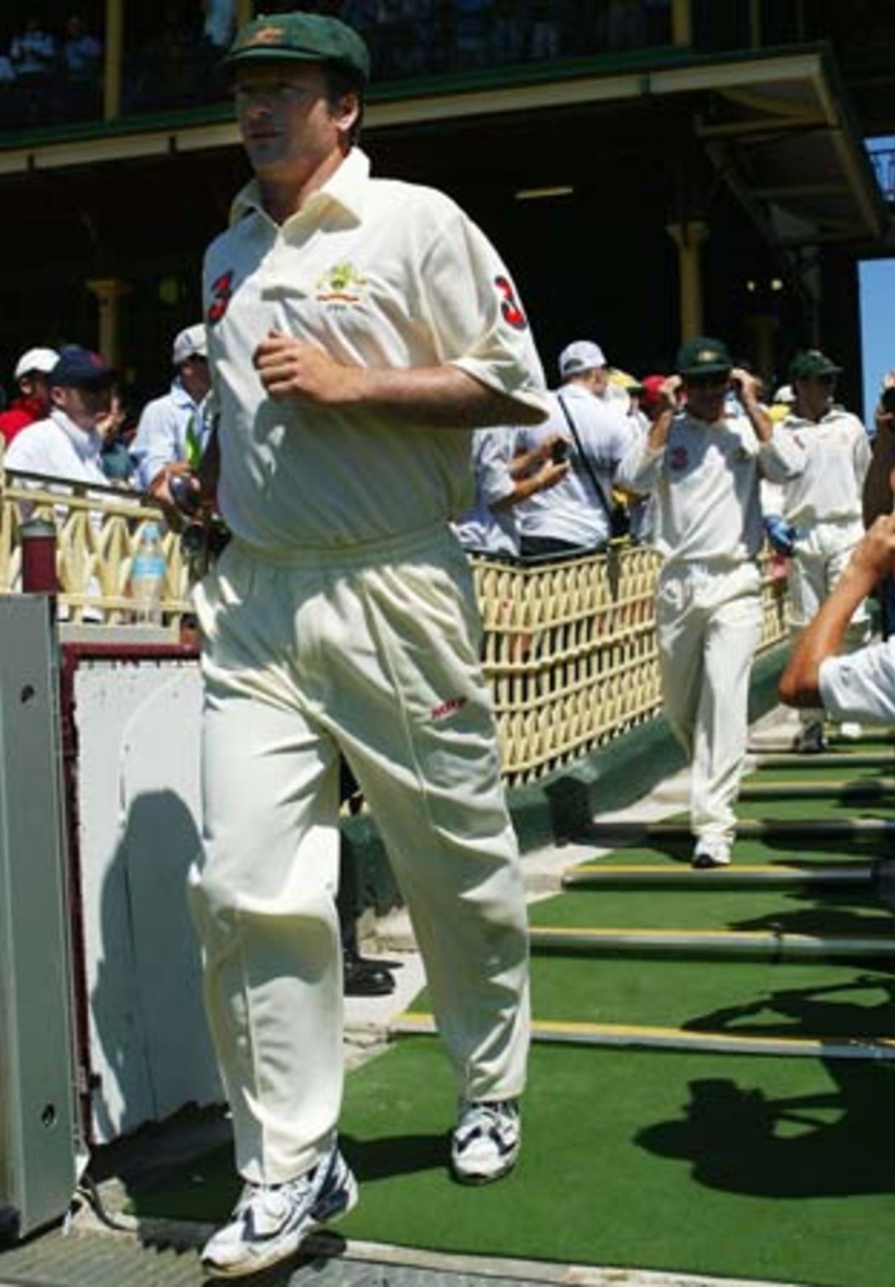 Steve Waugh leads his team out on the second day, 4th Test, Sydney, 2nd day, January 3, 2004