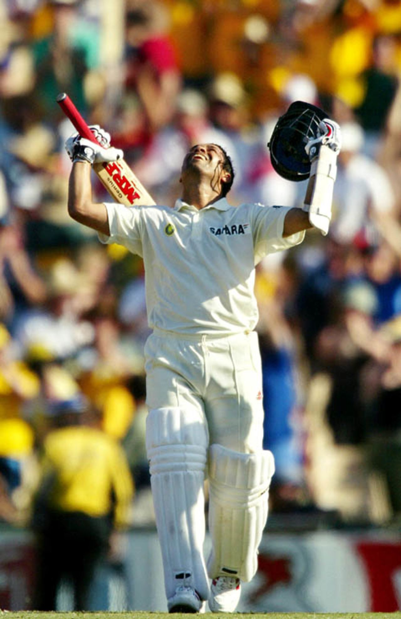 The relief is obvious as Sachin Tendulkar reaches his century, Australia v India, 4th Test, Sydney, 2nd day, January 3, 2004
