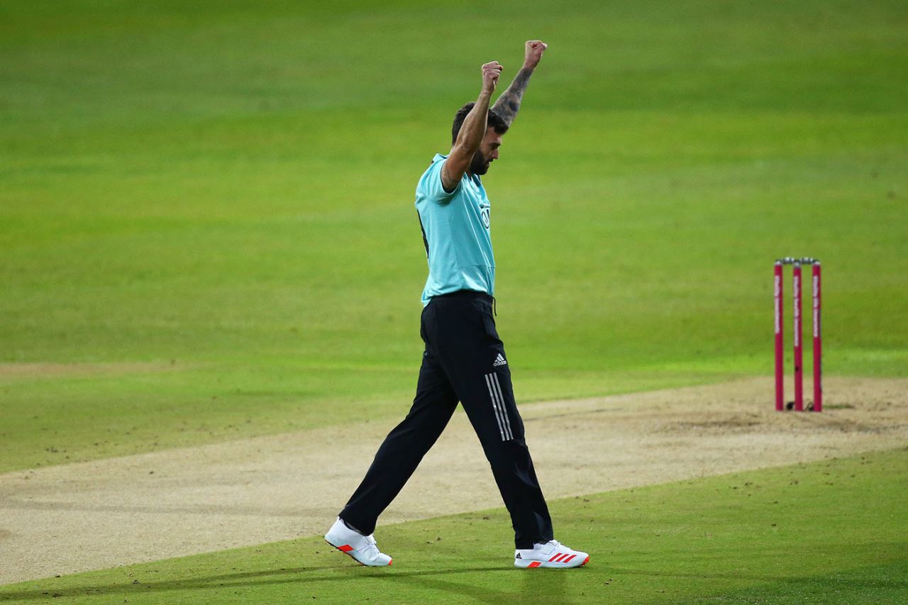 Reece Topley struck with the first ball of the chase, Surrey vs Nottinghamshire, Vitality Blast final, Edgbaston, October 4, 2020