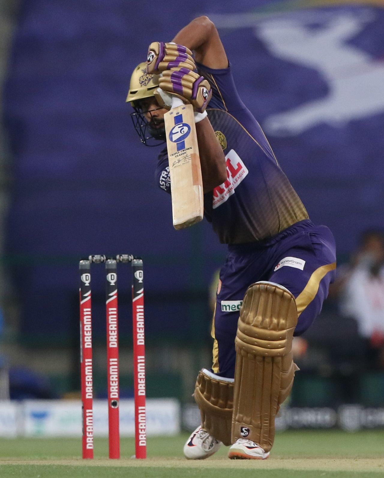 Rahul Tripathi pushes towards the covers, Kolkata Knight Riders vs Chennai Super Kings, IPL 2020, Abu Dhabi, October 7, 2020